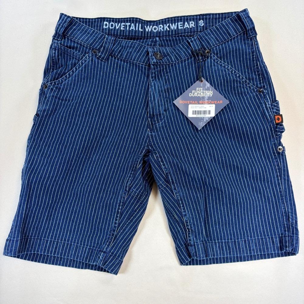 Dovetail Workwear Maven Slim Shorts Womens 8 Wabash Stripe Denim Utility NWT